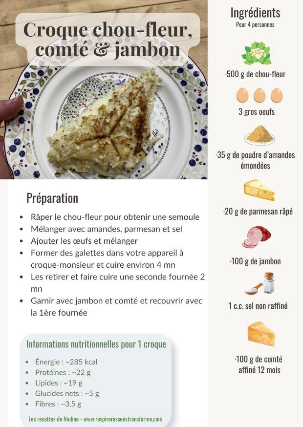 Recette CROQUE Chou Fleur au jambon et conté 1 Recette CROQUE Chou Fleur au jambon et conté