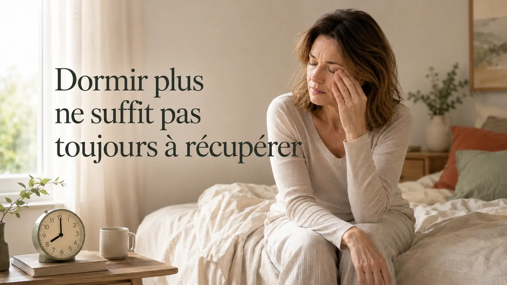 dormir-plus-ne-suffit-pas-recuperer-apres-40-ans Femme fatiguée au réveil après 40 ans malgré une nuit complète