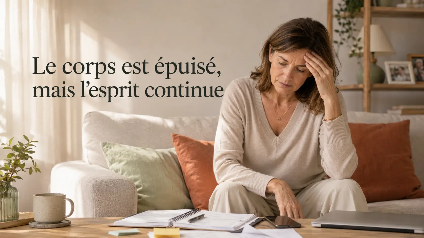 fatigue-stress-charge-mentale-femme-apres-40-ans Femme épuisée par le stress et la charge mentale après 40 ans