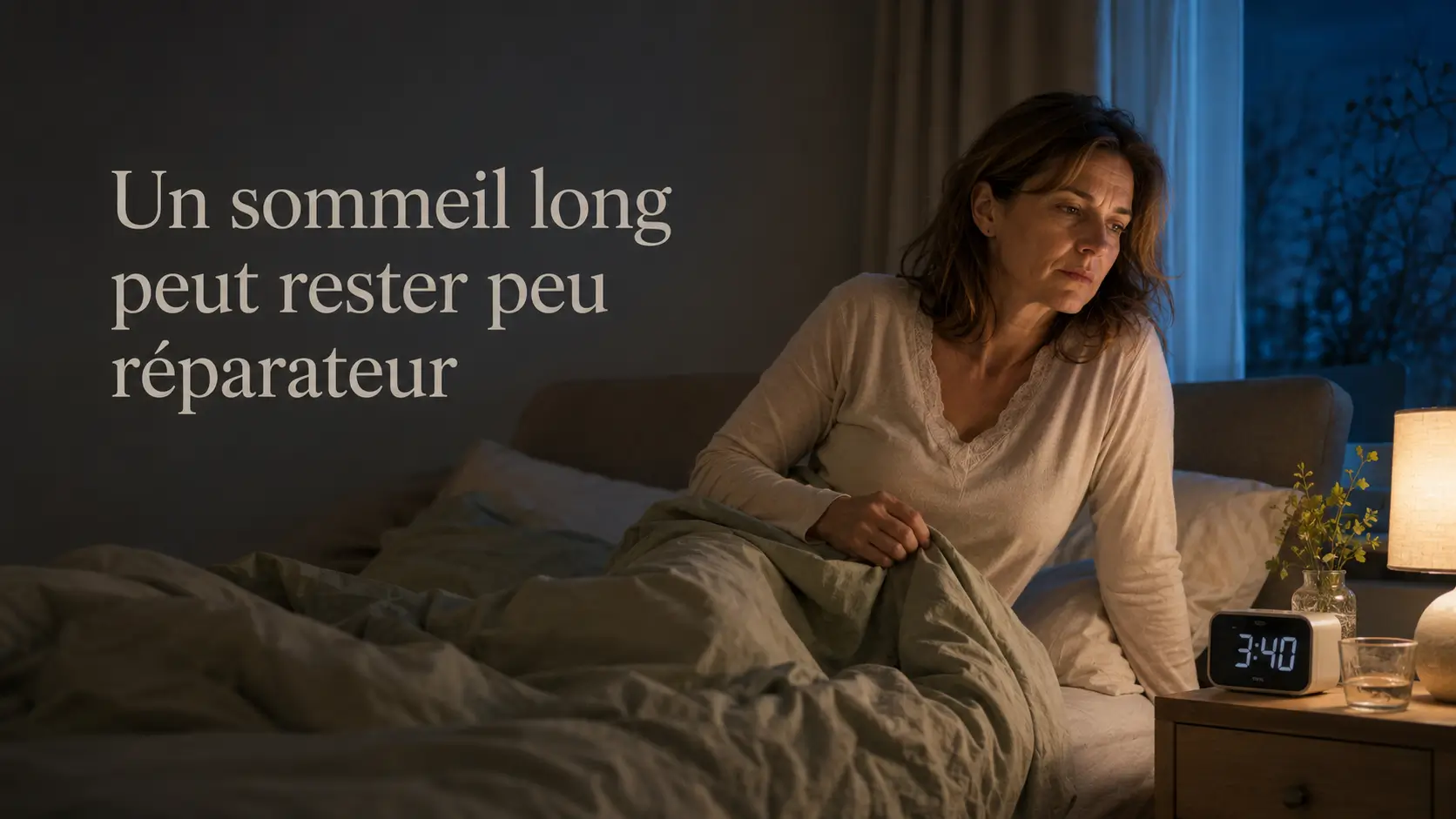 sommeil-long-peu-reparateur-apres-40-ans Femme réveillée à 3 h 40 par un sommeil fragmenté après 40 ans