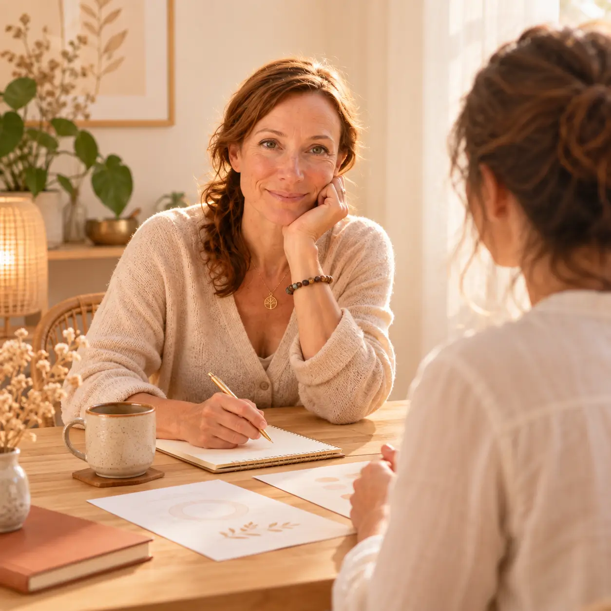 Consultation en naturopathie et nutrition fonctionnelle avec Nadine Bach Nadine Bach échange avec une femme lors d’une consultation en naturopathie et nutrition fonctionnelle près de Dabo
